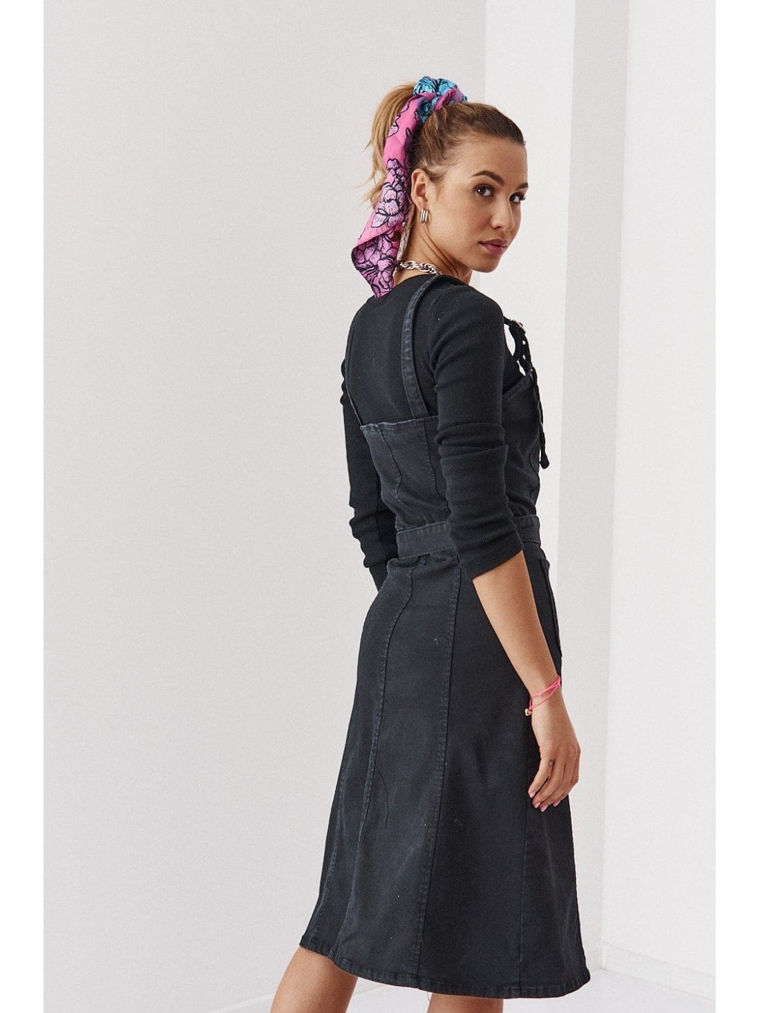 Rochie din denim cu bretele reglabile, neagra 9014 - Magazin online - Boutique